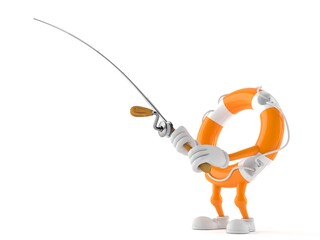 Life buoy character with fishing rod