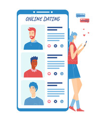 Online date with smartphone application concept. Vector illustration.