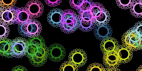 Dark multicolor vector background with covid-19 symbols.