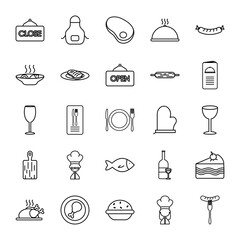 kitchen apron and restaurant icon set, line style