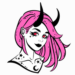sweet smiling girl with horns