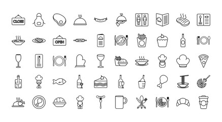 restaurant icon set, line style