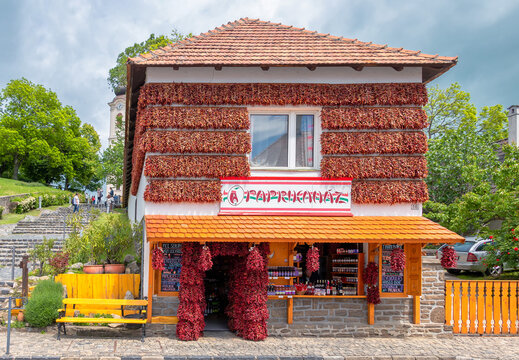 Tihany, Hungary - May 24, 2019:  Paprika house in Tihany at Lake Balaton, Hungary