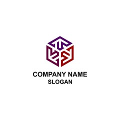 Abstract hexagon shape, forming R letter logo.