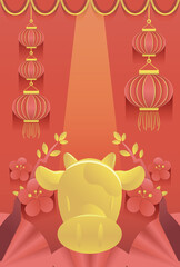 年賀2021年　丑年の金の牛のイラスト