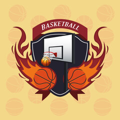 basketball sport poster with balloons on fire