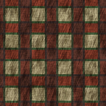 Rustic seamless farmhouse linen printed winter plaid background. Primitive linen pattern texture. Country log cabin style  christmas check gingham. Traditional festive all over print.