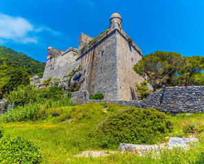 A view towards Doria Castle in Porto Venere, Italy in the summertime