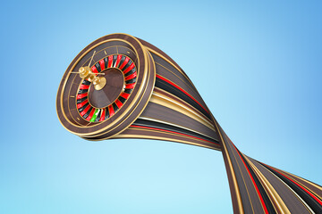 3d rendering of casino roulette with trail on blue background