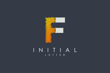 Obraz premium Abstract Initial Letter F Logo. Elegant Shape with Hand Drawn Sketch Art Brush Combination isolated on Black Background. Usable for Business and Branding Logo. Flat Vector Logo Design Template Element