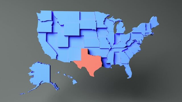 TEXAS - State map with 3D rendering of the United States.