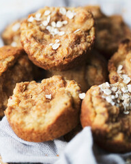 Close-up of refined sugar free apple oat muffins with cinnamon and fresh apple puree glaze
