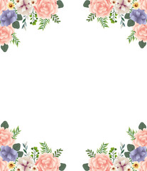 beautiful flowers and leafs decoraive frame with white background