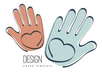 Palms of hands and heart. Creative design. The concept of support, charity, volunteering, love, kindness. Vector