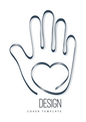 Modern logo with a heart and palm of a hand. The concept of charity, volunteering, love, kindness. Vector