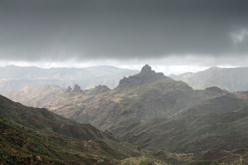 Cloudy alpine landscape in Gran Canaria, Canary Islands, Spain
