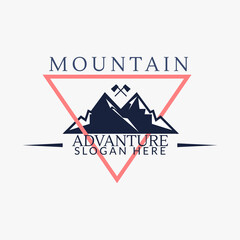 Outdoor equipment template logo vector with mountain silhouette
