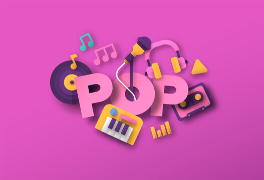 Pop Music Style Papercut Musical Icon Template