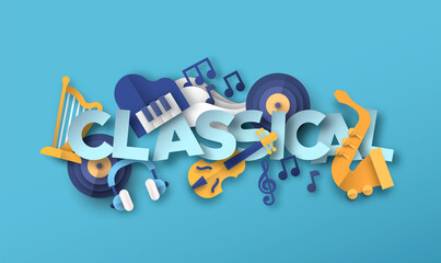 Classic orchestra music papercut icon design