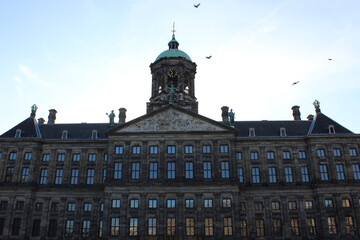 Fototapeta na wymiar The front of the Royal Palace in Amsterdam, the Netherlands.