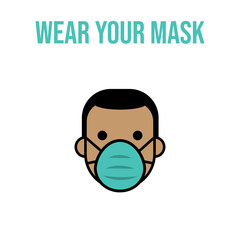 Person wearing face mask vector icon. Coronavirus pandemic protection.