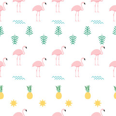 Pink Flamingo Seamless Pattern Background. Vector Illustration