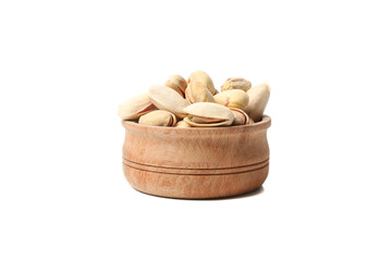 Bowl with pistachio isolated on white background. Vitamin food
