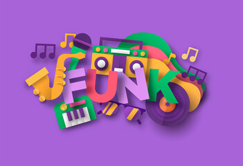 Funk afro music quote papercut musical icon