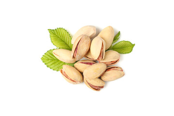 Tasty pistachio isolated on white background. Vitamin food