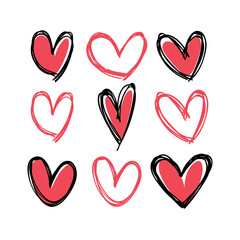 Heart doodles collection. Hand drawn hearts. Vector illustration set.