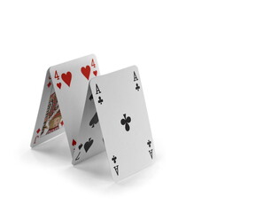House of playing card isolated on white background.
