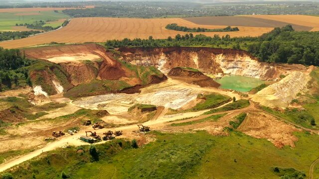 Industrial sand quarry. Sand pit. Sand special for construction. Construction industry.