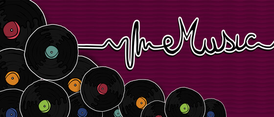 Obraz premium Retro music vinyl cd cartoon banner