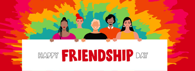 Friendship day banner of diverse friends together