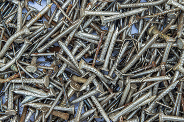 rusty old iron nails texture close up