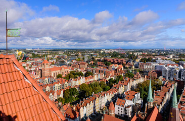 Beautiful aerial view of Gdansk old town, Gdansk, Poland
