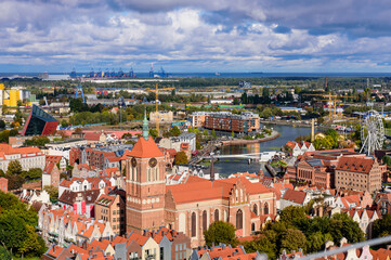 Naklejka na ściany i meble Beautiful aerial view of Gdansk old town, Gdansk, Poland