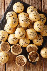 Tau Sar Piah is Malaysian style Savoury Mung Bean Paste Biscuit closeup on the table. Vertical top...