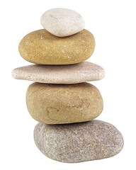 Fototapeta na wymiar Pebble stones isolated on a white background. Pyramid of the stones. Balanced Zen stones.