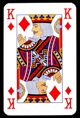 King of diamonds playing card isolated on black.
