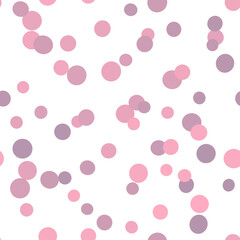 Fototapeta na wymiar big scattered soft pink and purple circle confetti seamless pattern on a white background