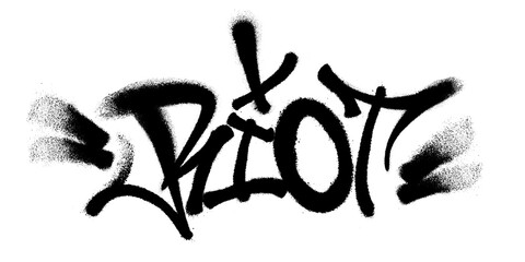 Sprayed riot font graffiti with overspray in black over white. Vector illustration.
