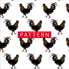 black colorful rooster seamless pattern