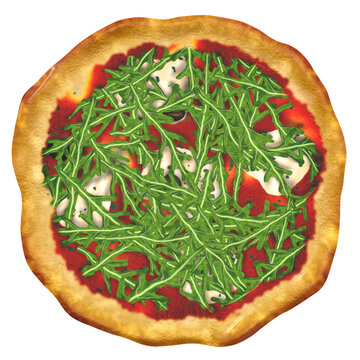 Pizza mit Rucola, Mozzarella und Oliven