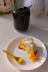 slice coconut cake on the table