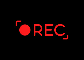 Recording sign, red panel, rec, vector symbol isolated on Black background