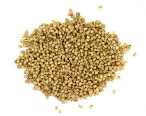 Cooked bulgur wheat isolated on white.