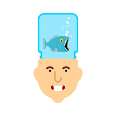 Fish in head. Head aquarium with fish. vector illustration