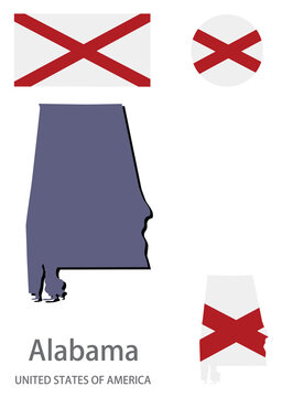 flag and silhouette of the  Alabama vector