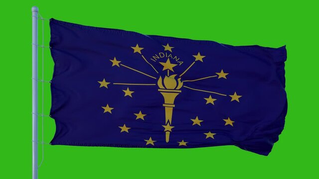 State flag of Indiana waving in the wind against green screen background
